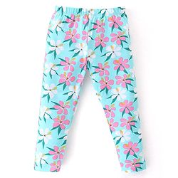 Babyhug Cotton Lycra Knit Full Length Leggings With Strech Floral Print Pack of 2 - Pink & Blue