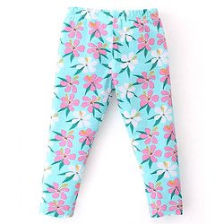 Babyhug Cotton Lycra Knit Full Length Leggings With Strech Floral Print Pack of 2 - Pink & Blue