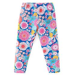 Babyhug Cotton Lycra Full Length Floral Printed Legging - Pink & Blue