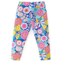 Babyhug Cotton Lycra Full Length Floral Printed Legging - Pink & Blue