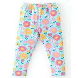 Babyhug Cotton Lycra Full Length Leggings Floral Printed - Pink & Blue