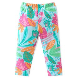 Babyhug Cotton Lycra Full Length Leggings Leaves Printed - Pink & Blue