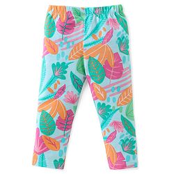Babyhug Cotton Lycra Full Length Leggings Leaves Printed - Pink & Blue