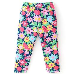 Babyhug Cotton Lycra Full Length Leggings Floral Printed - Pink & Blue