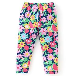 Babyhug Cotton Lycra Full Length Leggings Floral Printed - Pink & Blue