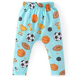 Babyhug Cotton Knit Full Length Diaper Leggings with Striped & Sports Print Pack of 3 - Blue & Orange