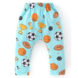 Babyhug Cotton Knit Full Length Diaper Leggings with Striped & Sports Print Pack of 3 - Blue & Orange
