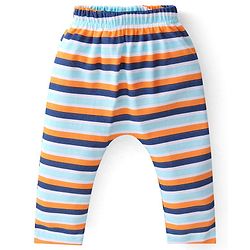 Babyhug Cotton Knit Full Length Diaper Leggings with Striped & Sports Print Pack of 3 - Blue & Orange