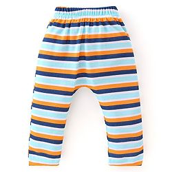 Babyhug Cotton Knit Full Length Diaper Leggings with Striped & Sports Print Pack of 3 - Blue & Orange