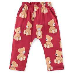 Babyhug Cotton Knit Full Length Diaper Leggings Bear Printed & Striped Pack of 3 - Red & Blue