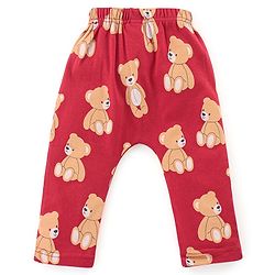 Babyhug Cotton Knit Full Length Diaper Leggings Bear Printed & Striped Pack of 3 - Red & Blue