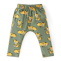 Babyhug Cotton Full Length Diaper Leggings Tiger & Stripes Print Pack Of 3- White Yellow & Green