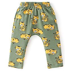 Babyhug Cotton Full Length Diaper Leggings Tiger & Stripes Print Pack Of 3- White Yellow & Green