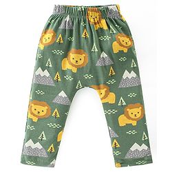 Babyhug Cotton Full Length Diaper Leggings Lion & Stripes Print Pack Of 3- White Yellow & Green