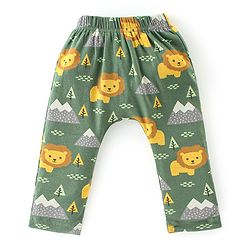Babyhug Cotton Full Length Diaper Leggings Lion & Stripes Print Pack Of 3- White Yellow & Green
