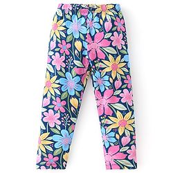 Babyhug Cotton Lycra Full Length Leggings Floral Printed - Pink & Blue