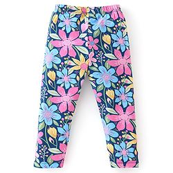 Babyhug Cotton Lycra Full Length Leggings Floral Printed - Pink & Blue