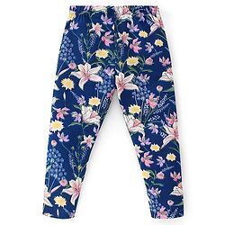 Babyhug Cotton Lycra Full Length Floral Printed Legging - Navy Blue