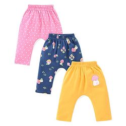 Babyhug Cotton Knit Full Length Diaper Leggings Mushroom Printed Pack of 3 - Pink Yellow & Blue