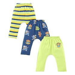 Babyhug Interlock Knit Full Length Diaper Pants Jungle Animals Printed Pack of 3 - Blue & Green