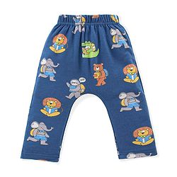 Babyhug Interlock Knit Full Length Diaper Pants Jungle Animals Printed Pack of 3 - Blue & Green