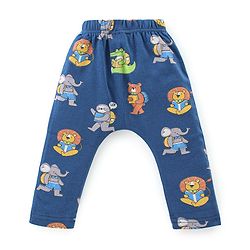 Babyhug Interlock Knit Full Length Diaper Pants Jungle Animals Printed Pack of 3 - Blue & Green