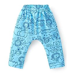Babyhug Cotton Knit Interlock Full Length Diaper Leggings With Animals Print Pack Of 3 - Blue & Grey
