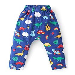Babyhug Cotton Knit Interlock Full Length Diaper Leggings With Star & Dino Print Pack Of 3 - Yellow Red & Blue