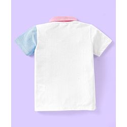 Babyhug 100% Cotton Knit Half Sleeves Cut & Sew Polo T-Shirt with Text Graphics - White Peach & Blue
