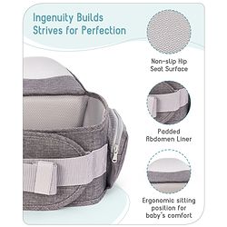 Babyhug Independent 2-in-1 Hip Seat Carrier: Front & back carrying positions, Padded seat for comfort, Adjustable waist belt, Side storage pockets, Supports up to 15kg, Easy weight distribution for parents comfort- Grey