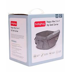 Babyhug Independent 2-in-1 Hip Seat Carrier: Front & back carrying positions, Padded seat for comfort, Adjustable waist belt, Side storage pockets, Supports up to 15kg, Easy weight distribution for parents comfort- Grey