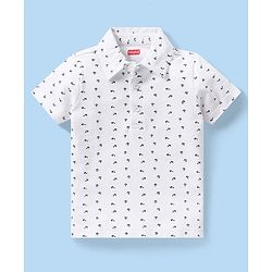 Babyhug Cotton Woven Half Sleeves Polo T-Shirt & Shorts Set with Suspender Anchor Print - Maroon & White