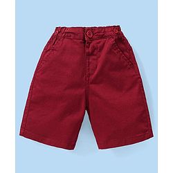 Babyhug Cotton Woven Half Sleeves Polo T-Shirt & Shorts Set with Suspender Anchor Print - Maroon & White