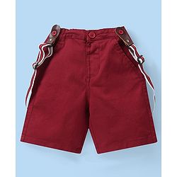 Babyhug Cotton Woven Half Sleeves Polo T-Shirt & Shorts Set with Suspender Anchor Print - Maroon & White