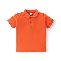 Babyhug 100% Cotton Knit Half Sleeves Polo T-Shirt With Solid Colour - Orange