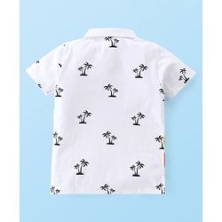 Babyhug Cotton Half Sleeves Polo T-Shirt with Tropical Print - White