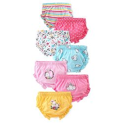 Babyhug 100% Cotton Knit Rabbit Flower & Dots Print Bloomers  Pack of 7- Multicolour