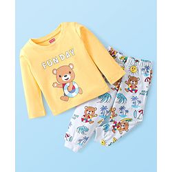 Babyhug Cotton Single Jersey Knit Full Sleeves Night Suit Bear Print - Yellow