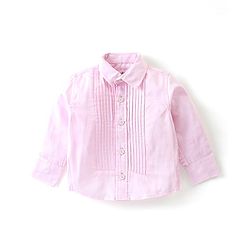 Babyhug 100% Cotton Woven Full Sleeves Party Wear Shirt & Trouser Set With Suspenders & Bow- Pink & Navy