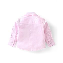 Babyhug 100% Cotton Woven Full Sleeves Party Wear Shirt & Trouser Set With Suspenders & Bow- Pink & Navy