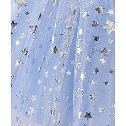 Babyhug Sleeveless Mesh Party Frock With Bow Applique - Light Blue