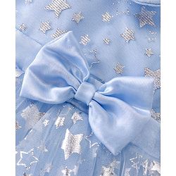 Babyhug Sleeveless Mesh Party Frock With Bow Applique - Light Blue
