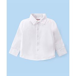 Babyhug Knit Full Sleeves Solid Color Party Shirt & Trousers with Bow & Suspender - White & Maroon