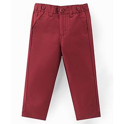 Babyhug Knit Full Sleeves Solid Color Party Shirt & Trousers with Bow & Suspender - White & Maroon