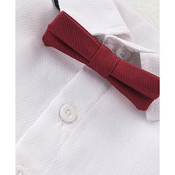 Babyhug Knit Full Sleeves Solid Color Party Shirt & Trousers with Bow & Suspender - White & Maroon