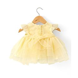 Babyhug Woven  Flutter Sleeves Mesh Party Frockyell with Floral Applique - Yellow