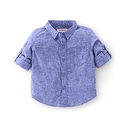 Babyhug Cotton Woven Full Sleeves Shirt & Jeans Solid Colour - Blue