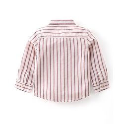 Babyhug 100% Cotton Woven Full Sleeves Stripes Shirts and Trouser Set with Bow - Maroon