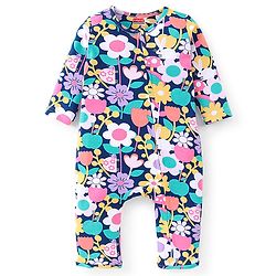 Babyhug 100% Cotton Knit Full Sleeves Romper Floral Print - Multicolor