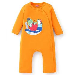 Babyhug 100% Cotton Knit Full Sleeves Romper Apple Print - Yellow
